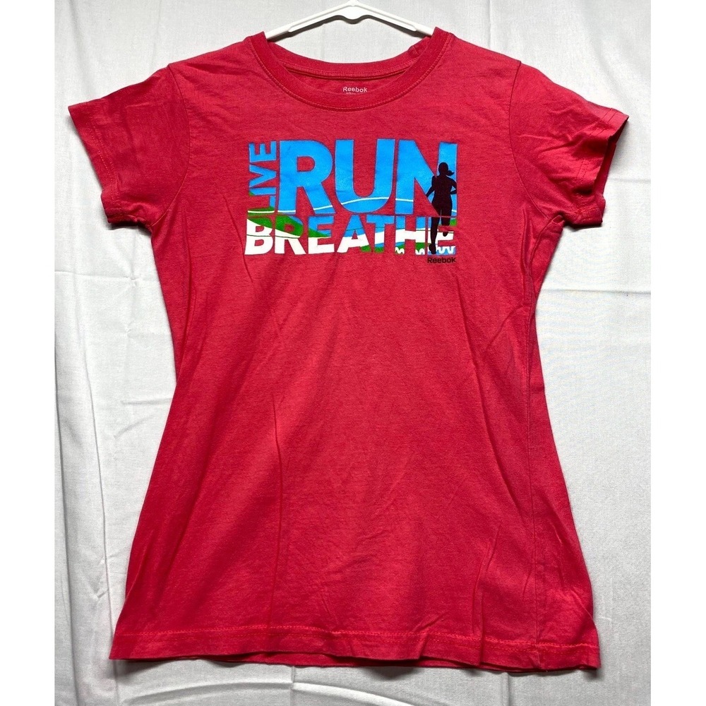 Reebok Live Run Breathe T-Shirt Womens Small Red Graphic Cotton Short Sleeve